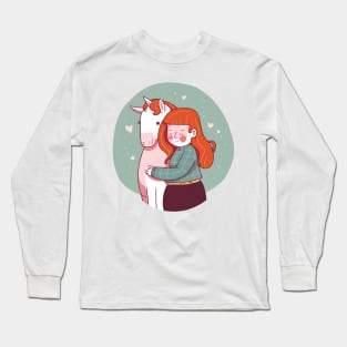 Lovely red haired girl with unicorn friend Long Sleeve T-Shirt